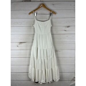 Hello Molly Dress Womens Medium White Linen Blend Cutout Maxi Sundress Boho